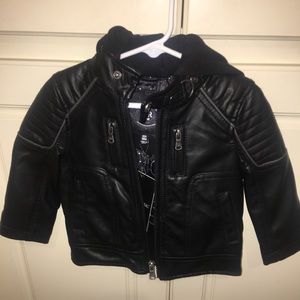 Black leather-like toddler jacket